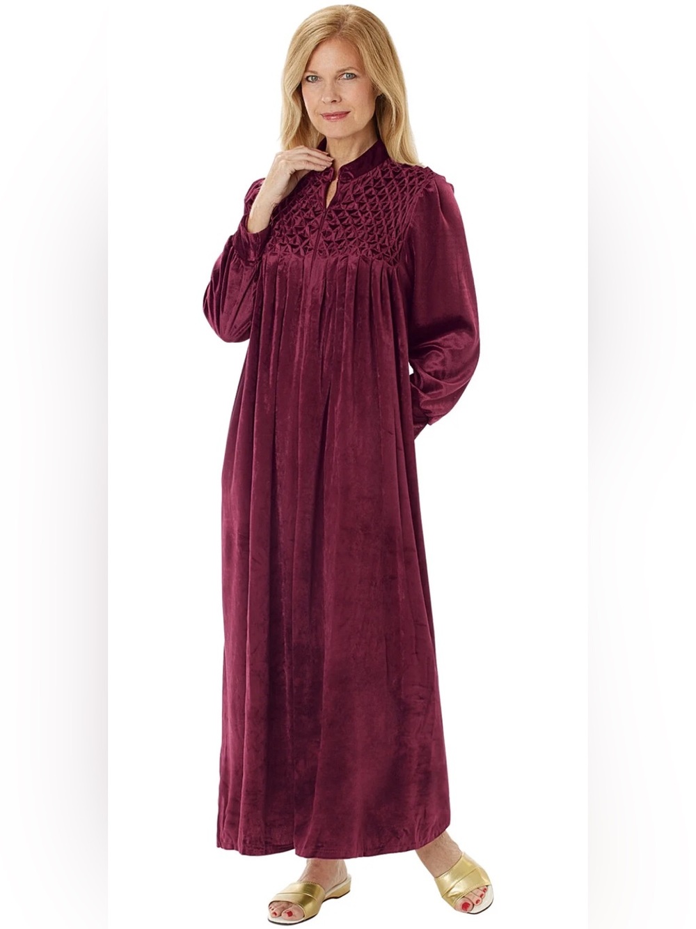 Plush Velvet Zip front robe in Wine